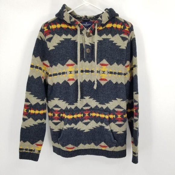 American Eagle Outfitters Other - American Eagle Long Sleeved Aztec Hooded Sweater Pullover Size Medium